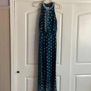 White House Black Market Teal Patterned Halter Jumpsuit